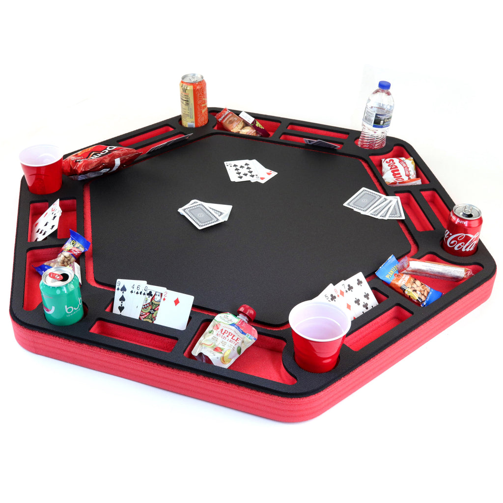 Floating Poker Table Red and Black Game Tray for Pool or Beach Float L –