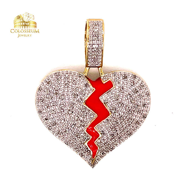 1/3 Ct. T.W. Composite Diamond Red Enamel Broken Heart Necklace Charm in 10K Gold