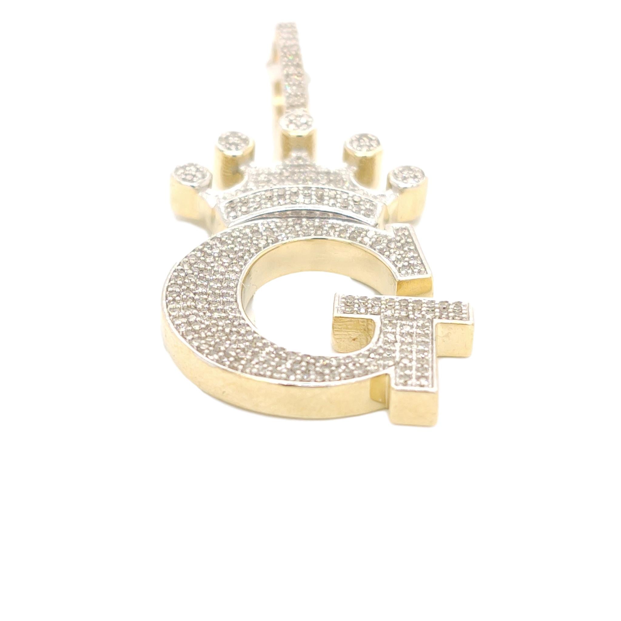 10K Yellow Gold Diamond A Letter Charm with Crown