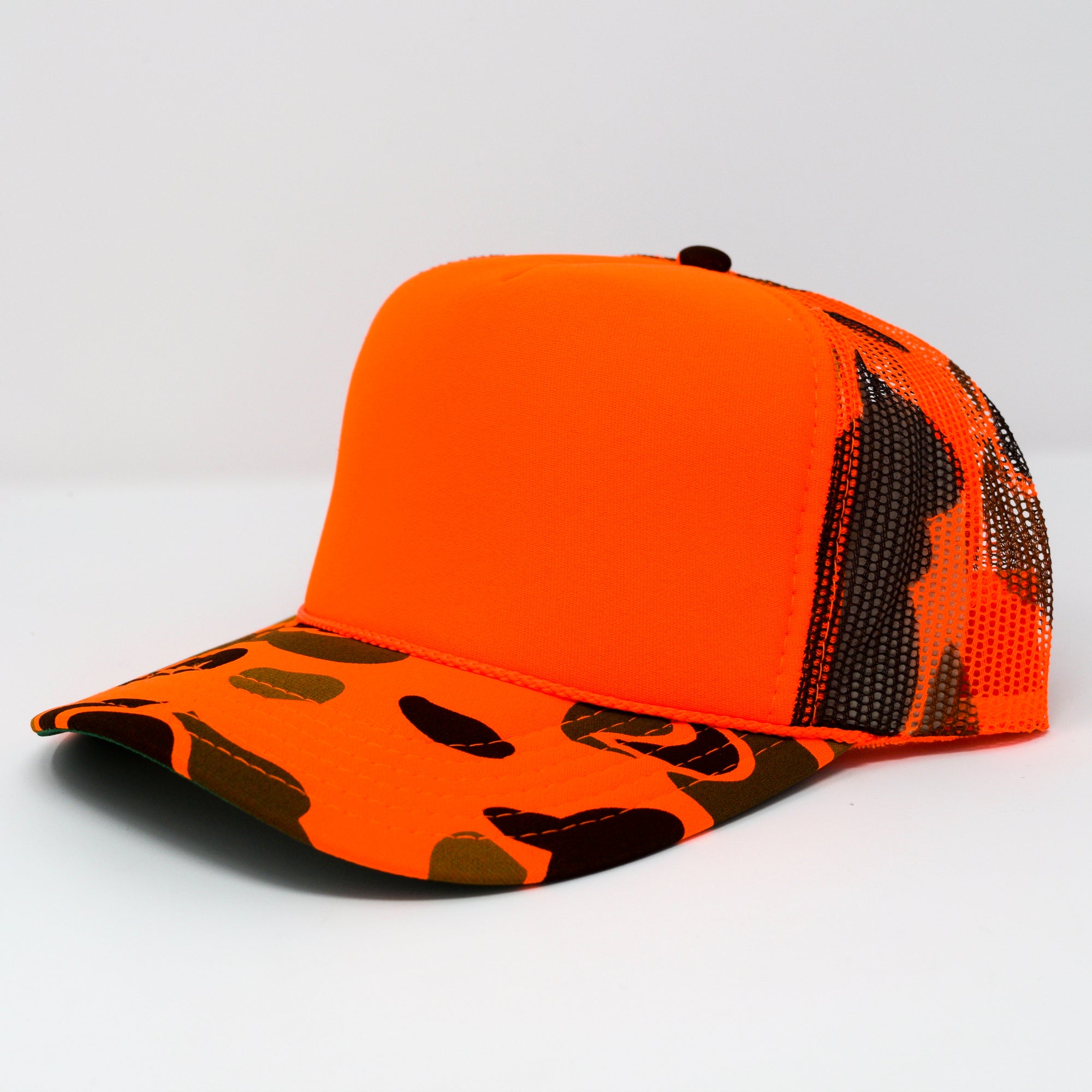 Retro Trucker Cap for Sublimation Camo Colors, 12 Each - Orange/Camo