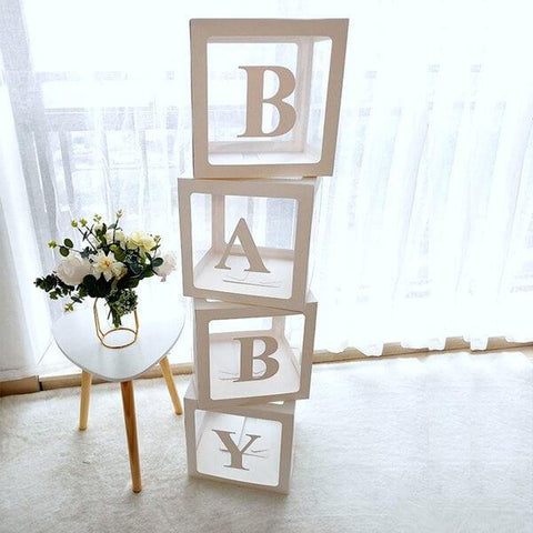 White Transparent BABY Boxes for baby shower, Baby Shower Decorations, Gender Reveal, Balloon BABY Shower Boxes, Baby Shower Photo Prop
