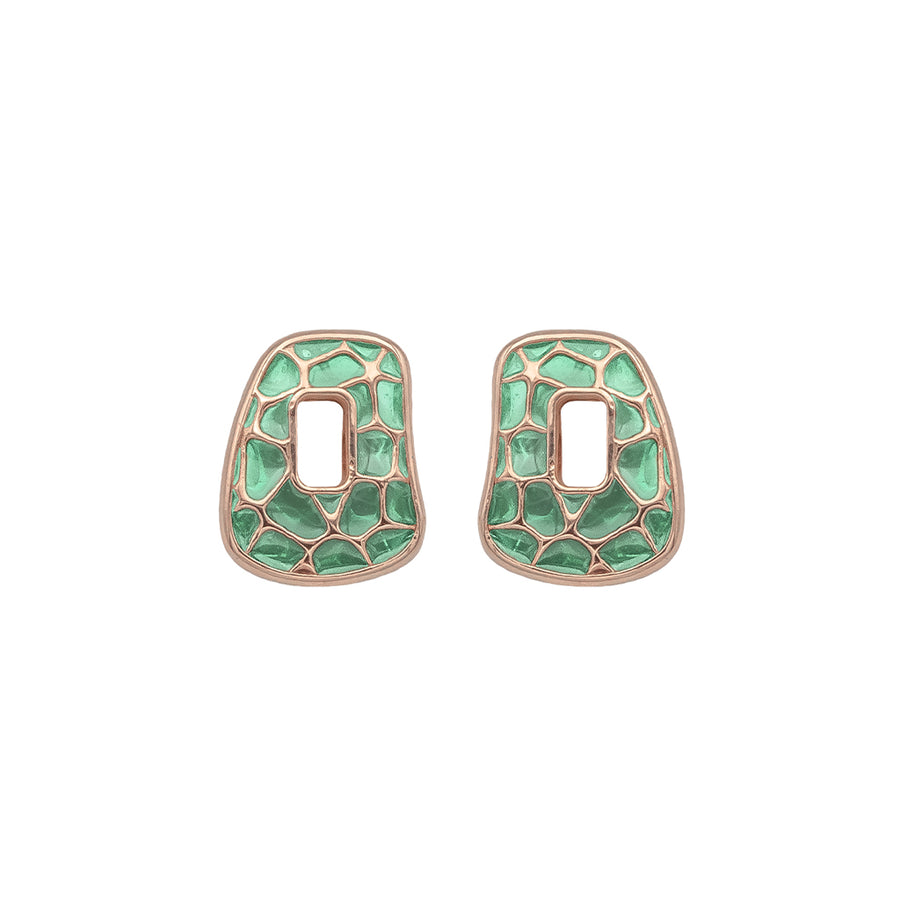 One pair of Puzzle element  18k rose gold and green enamel