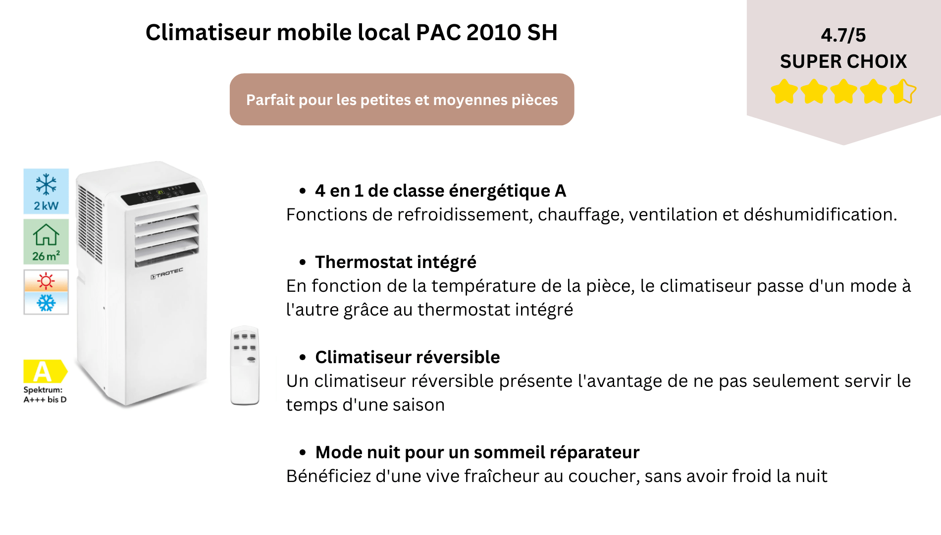 Climatiseur mobile local PAC 2010 SH