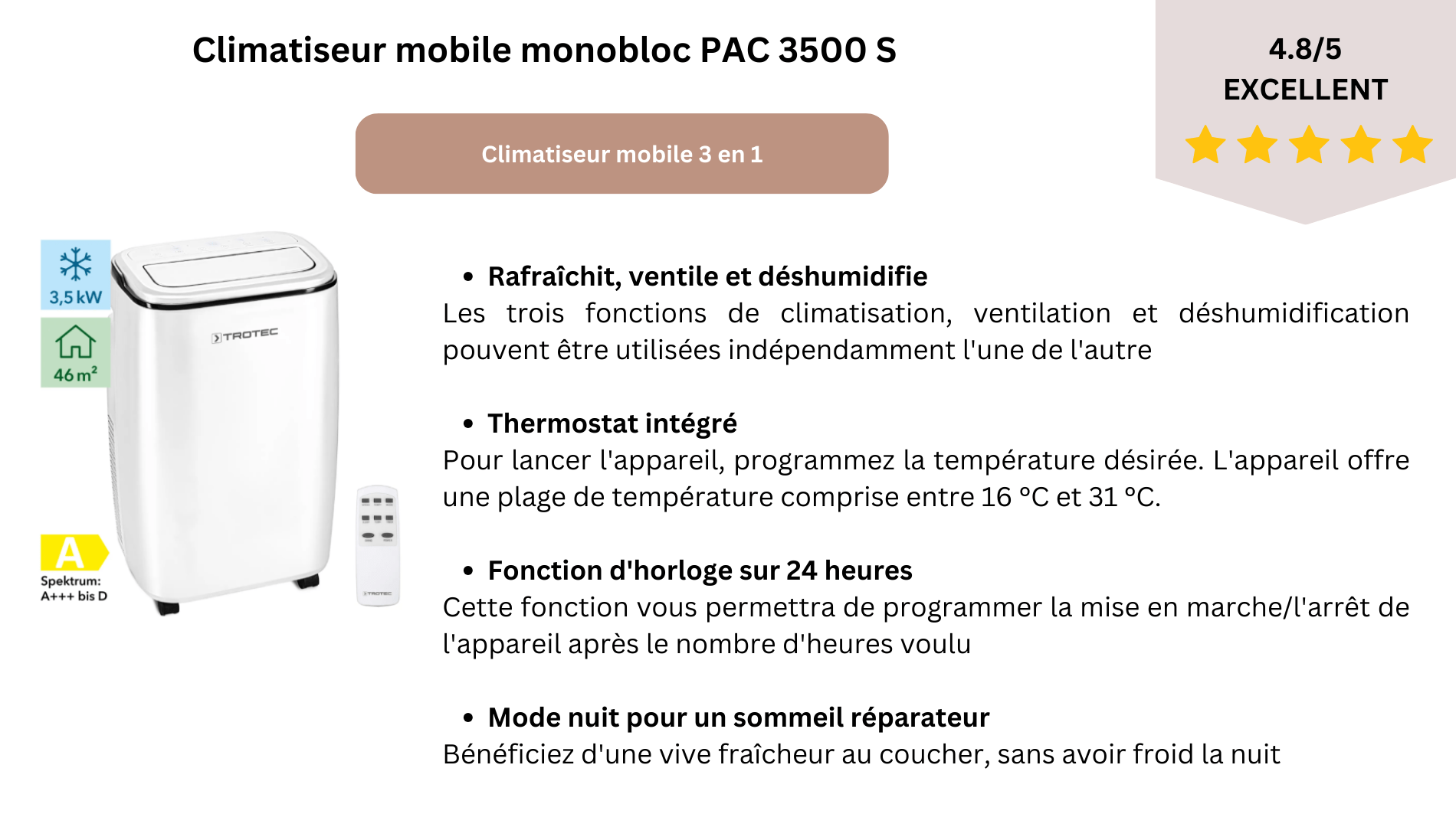 Climatiseur local monobloc PAC 3500 S