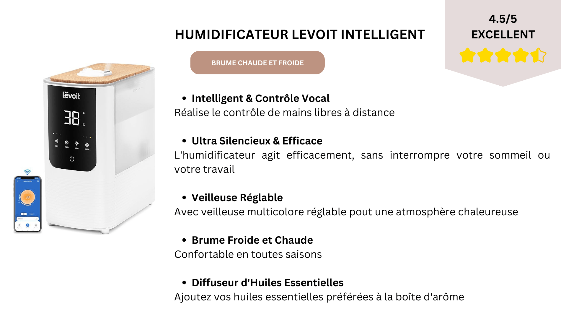 LEVOIT Humidificateur d'Air Intelligent