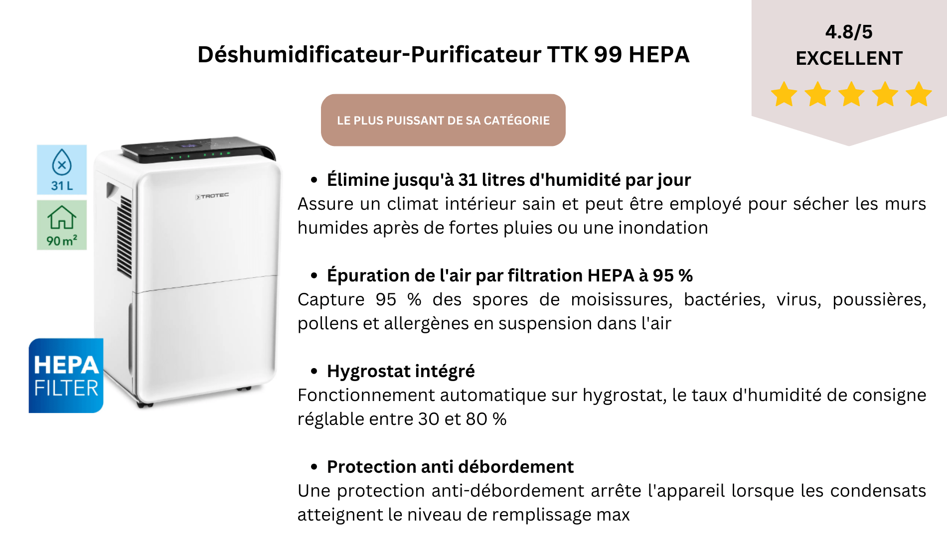 Déshumidificateur-purificateur TTK 99 HEPA