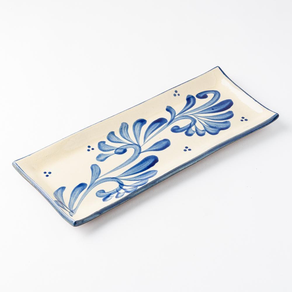 Yachimun Pottery Kiln Long Angle Plate Saury Dish Dyed Cobalt Arabesque 2 640 大人の焼き物