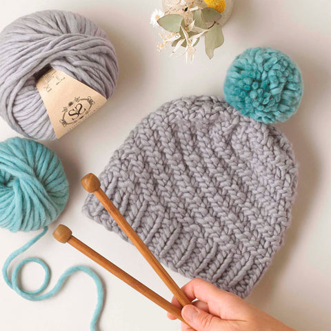 Shop the Luca Pom hat knitting kit at Stitch & Story