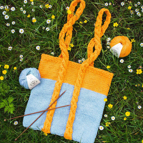 Shop the Pentle Cable Handle Tote PDF knitting pattern and yarn bundle