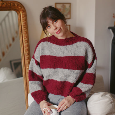 Roma Striped Sweater PDF knitting pattern and yarn bundle