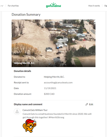 Canuck Eats Donates $200 to Merritt Councillor Mike Bhangu gofundme For BC Flood Relief