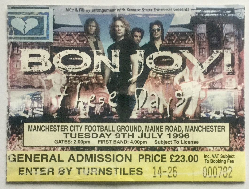 Bon Jovi Original Unused Concert Ticket Manchester City Football Club 9th Jul 1996