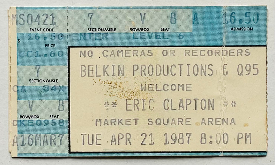 Eric Clapton Original Used Concert Ticket Market Square Arena Indianapolis 21st Apr 1987