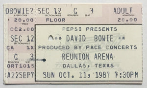 David Bowie Original Used Concert Ticket Reunion Arena Dallas 11th Oct 1987