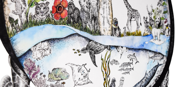 A close up of the Anthropocene by Rachel Brooks Art, an illustration showing the biodiversity crisis