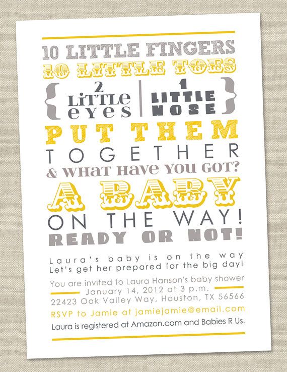 Bbay Shower Invitation via Etsy | Yellow and Gray Gender Neutral Baby Shower Color Scheme | Baby Aspen Blog