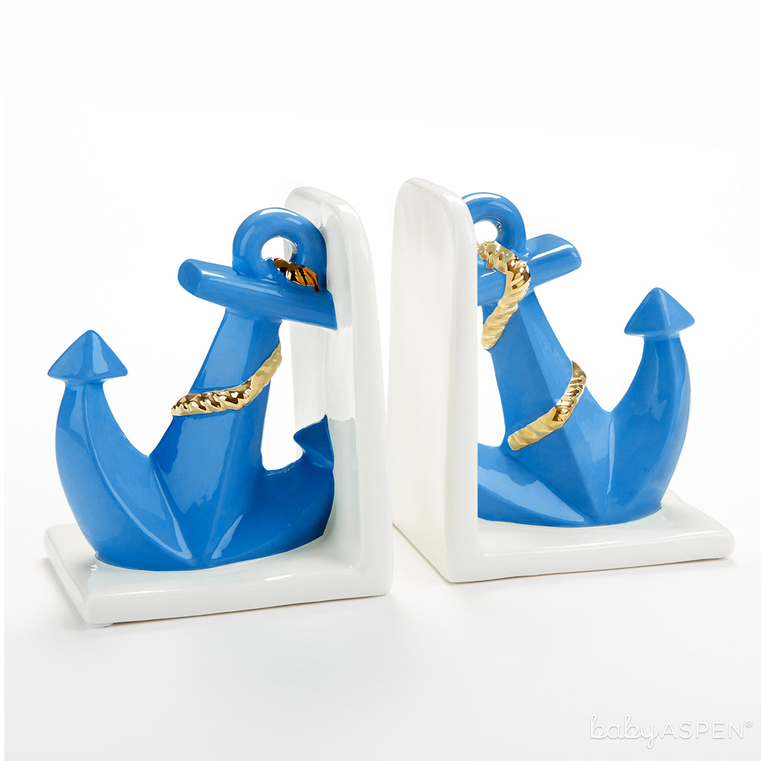 Anchor Porcelain Bookends | Beautiful Bookends to Brighten Up Baby's Nursery | Baby Aspen