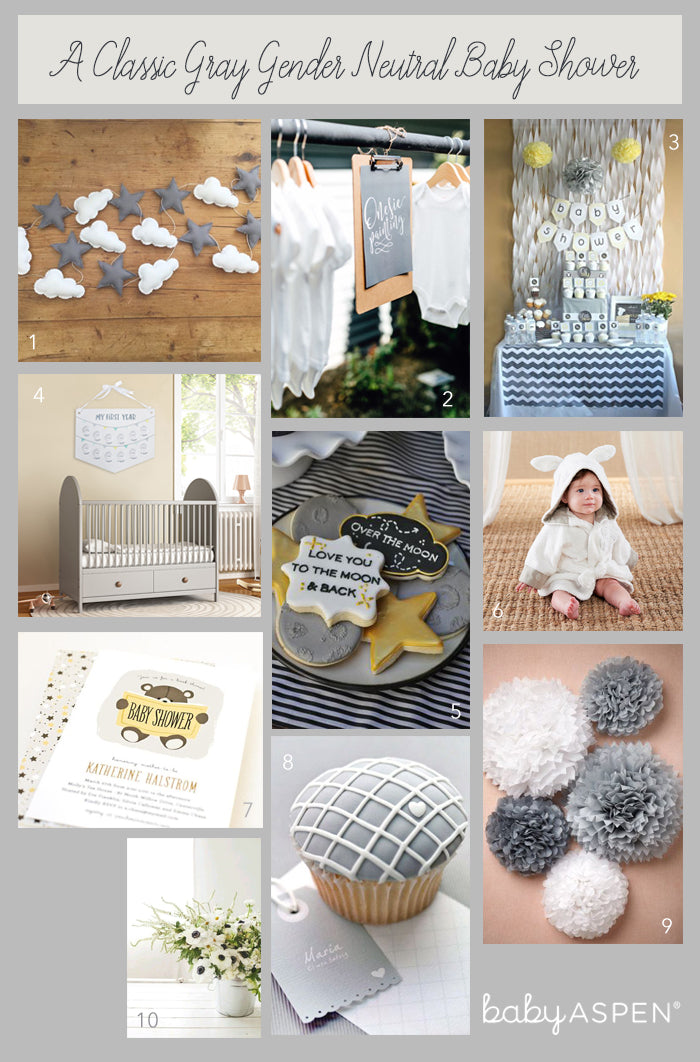 Gender Neutral Baby Shower Collage | A Classic Gray Gender Neutral Baby Shower | Baby Aspen