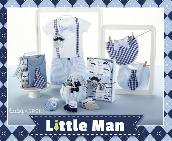 Baby Aspen Spring 2015 New Arrivals | Little Man Collection | Little Man Themed Baby Gifts | Mustache | Bowtie | Gingham | Seersucker