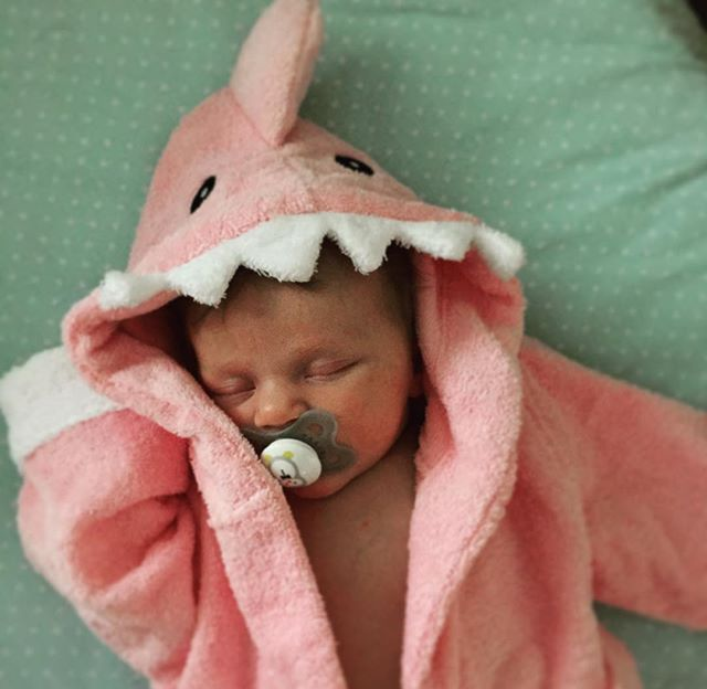 Baby in Pink Shark Robe | Fan Photo by icairney via Instagram | Baby Aspen