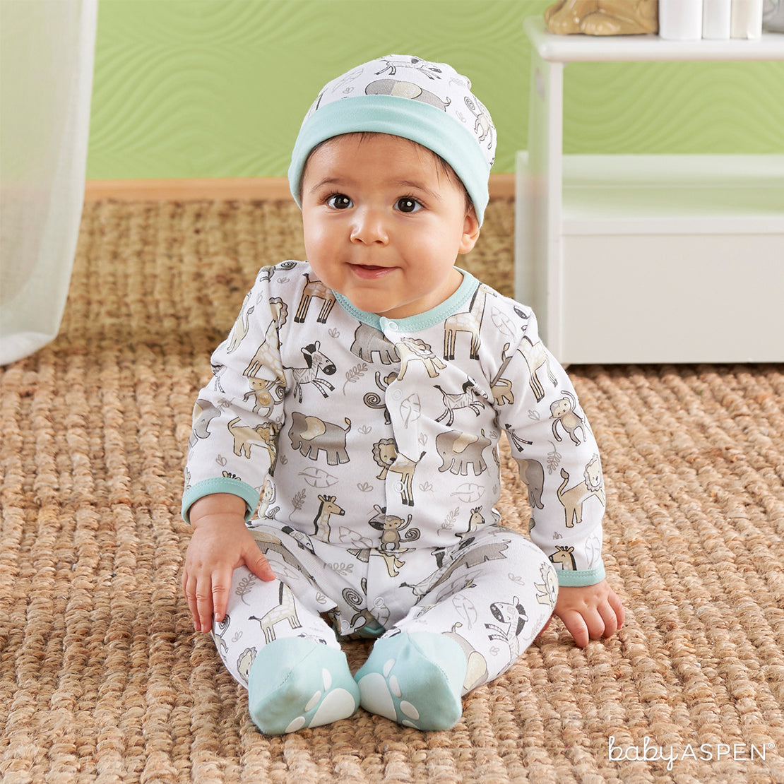 Safari Pajama Gift Set Blue | 9 Ideas to Keep Baby Warm This Winter | Baby Aspen