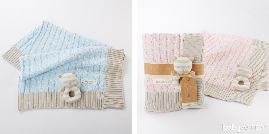 Blue and Pink Cable Knit Blankets | Baby Aspen