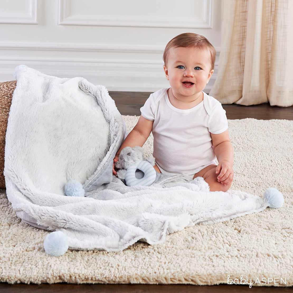 Luxury Baby Blanket Rattle Gift Set Blue