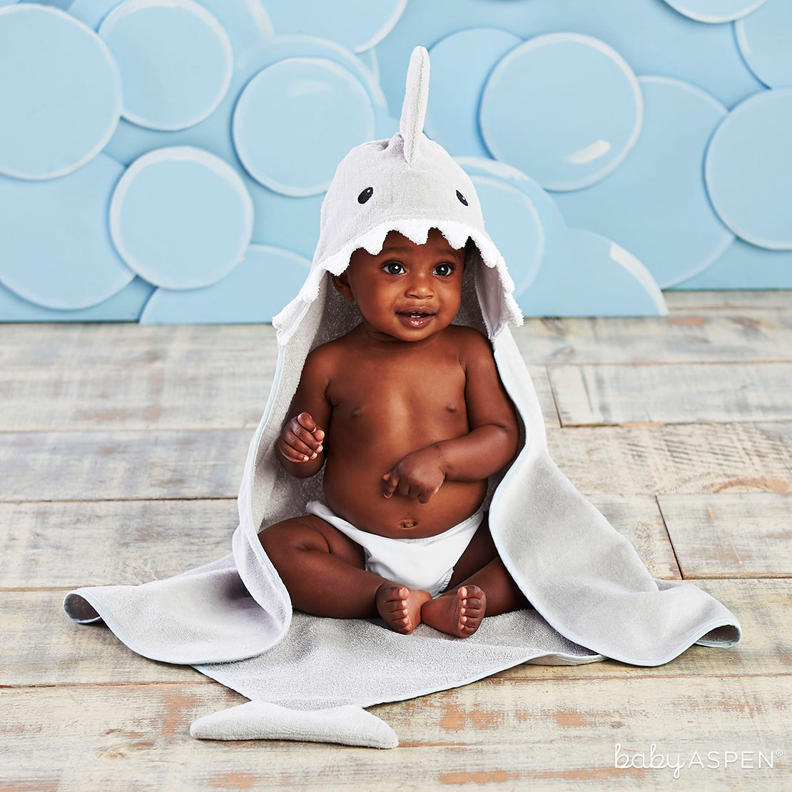 Gray Shark Hooded Towel | The Cutest Baby Hooded Towels | Baby Aspen