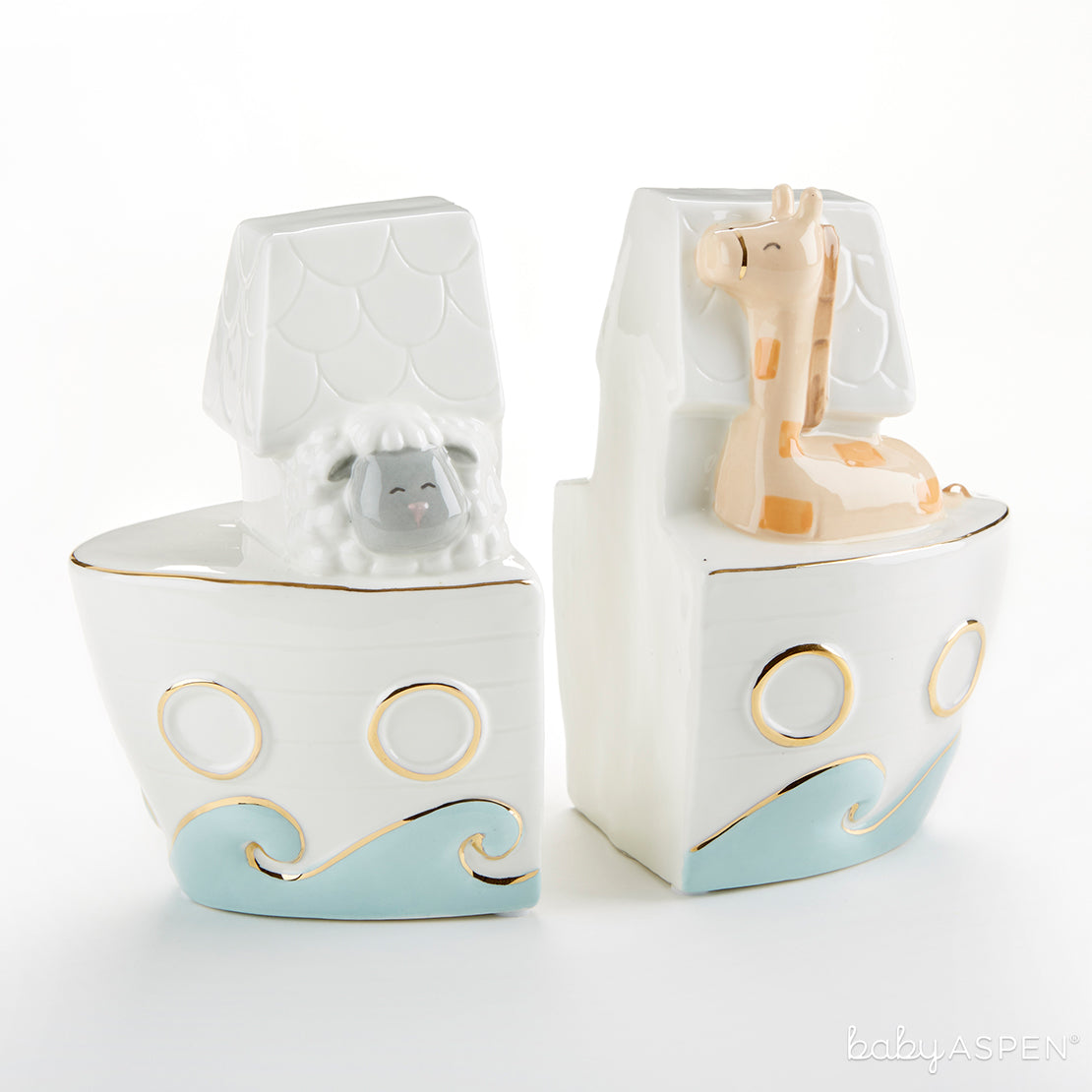 Noah's Ark Porcelain Bookends | Beautiful Bookends to Brighten Up Baby's Nursery | Baby Aspen