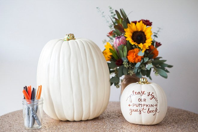 Pumpkin Guest Book | Spooktacular Halloween Baby Shower Ideas | Baby Aspen Blog