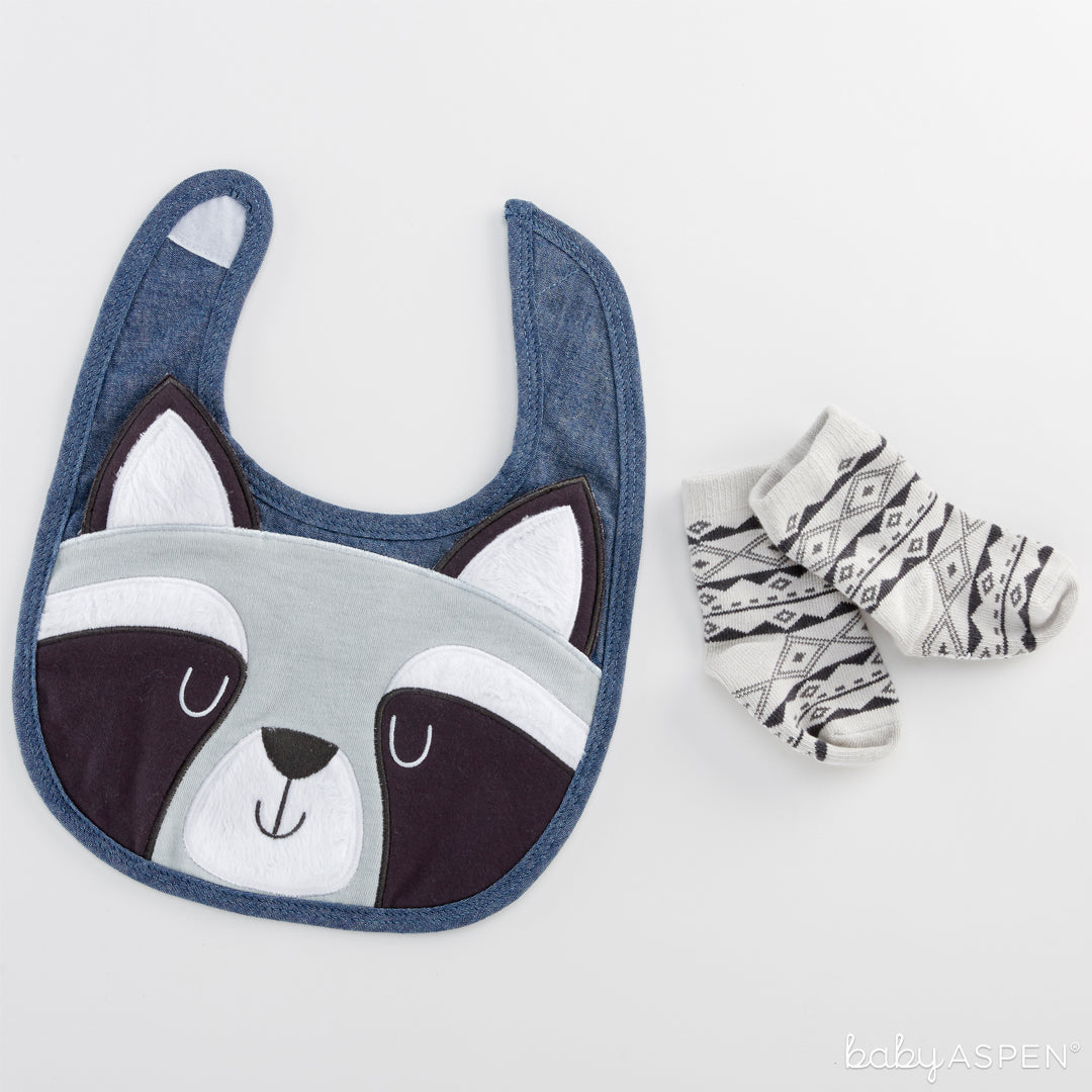 Raccoon Bib and Socks Set | The Perfect Gifts For Your Little Forest Friend | Baby Aspen