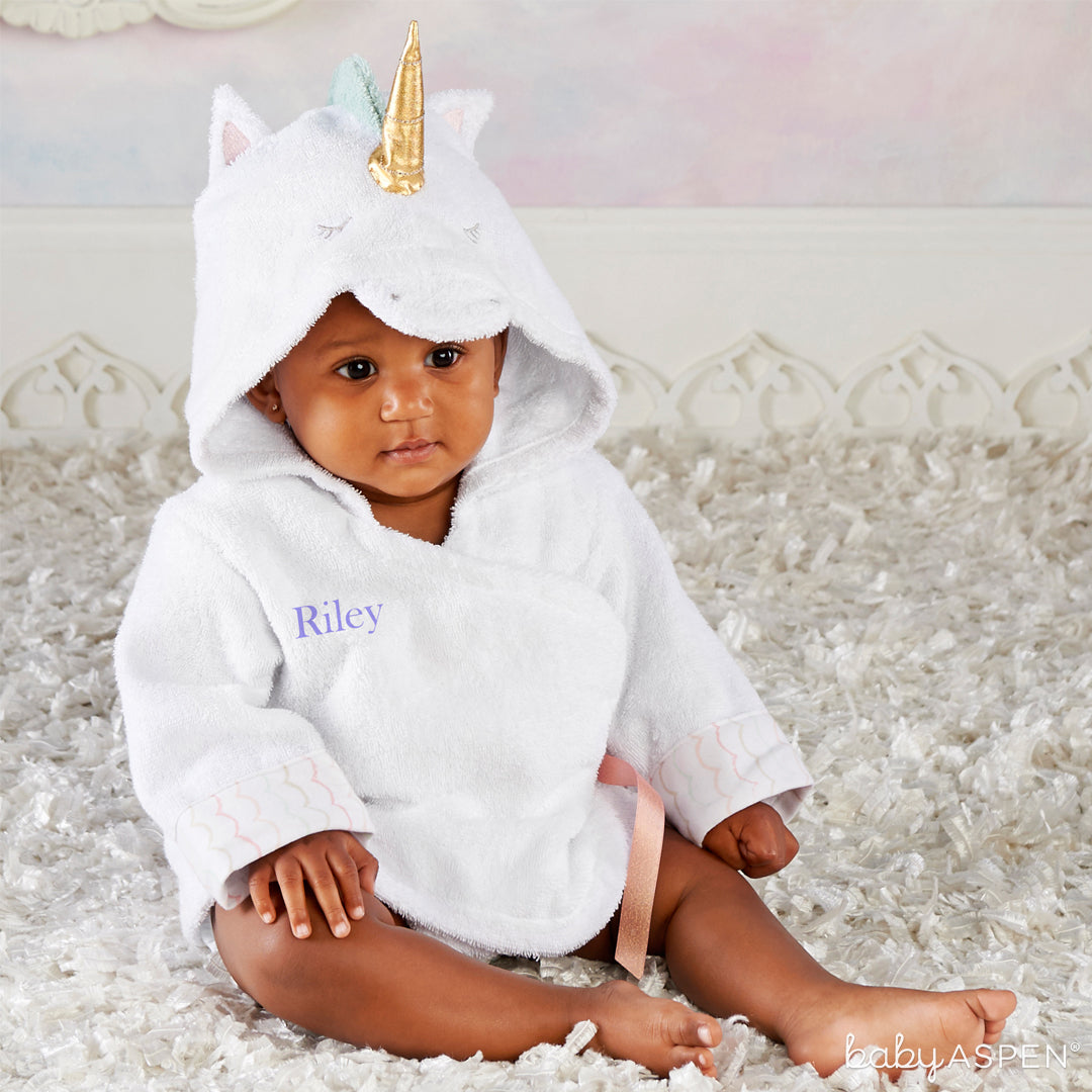 Unicorn Hooded Spa Robe with Baby | 5 Simply Enchanted Gifts for Baby Girl | Baby Aspen