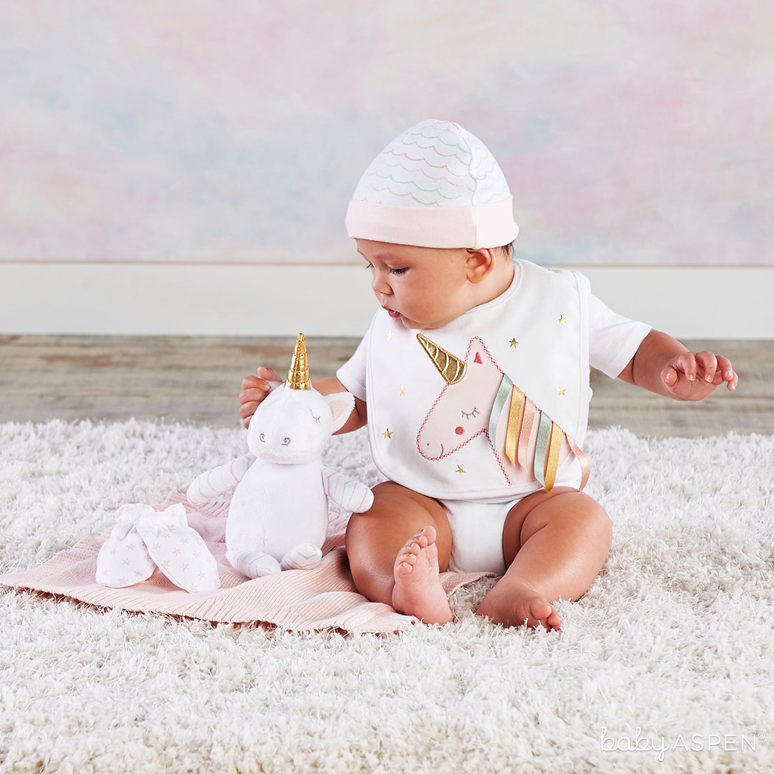 Simply Enchanted Unicorn 5-Piece Welcome Home Gift Set | Magical Unicorn Themed Baby Gifts | Baby Aspen