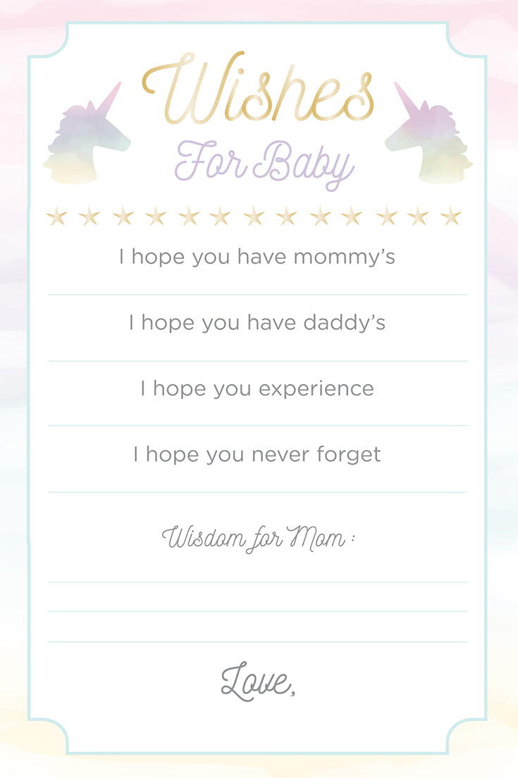 Wishes For Baby | 3 Unicorn Themed Baby Shower Games + Printables | Baby Aspen