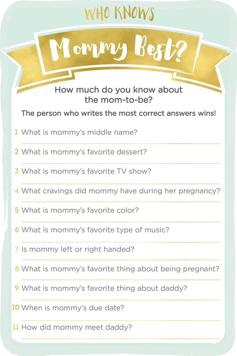 Who Knows Mommy Best Printable | 3 Baby Shower Games We Love | Baby Aspen