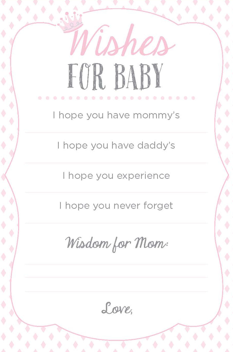 Wishes for Baby Printable - Pink | 3 Baby Shower Games We Love | Baby Aspen