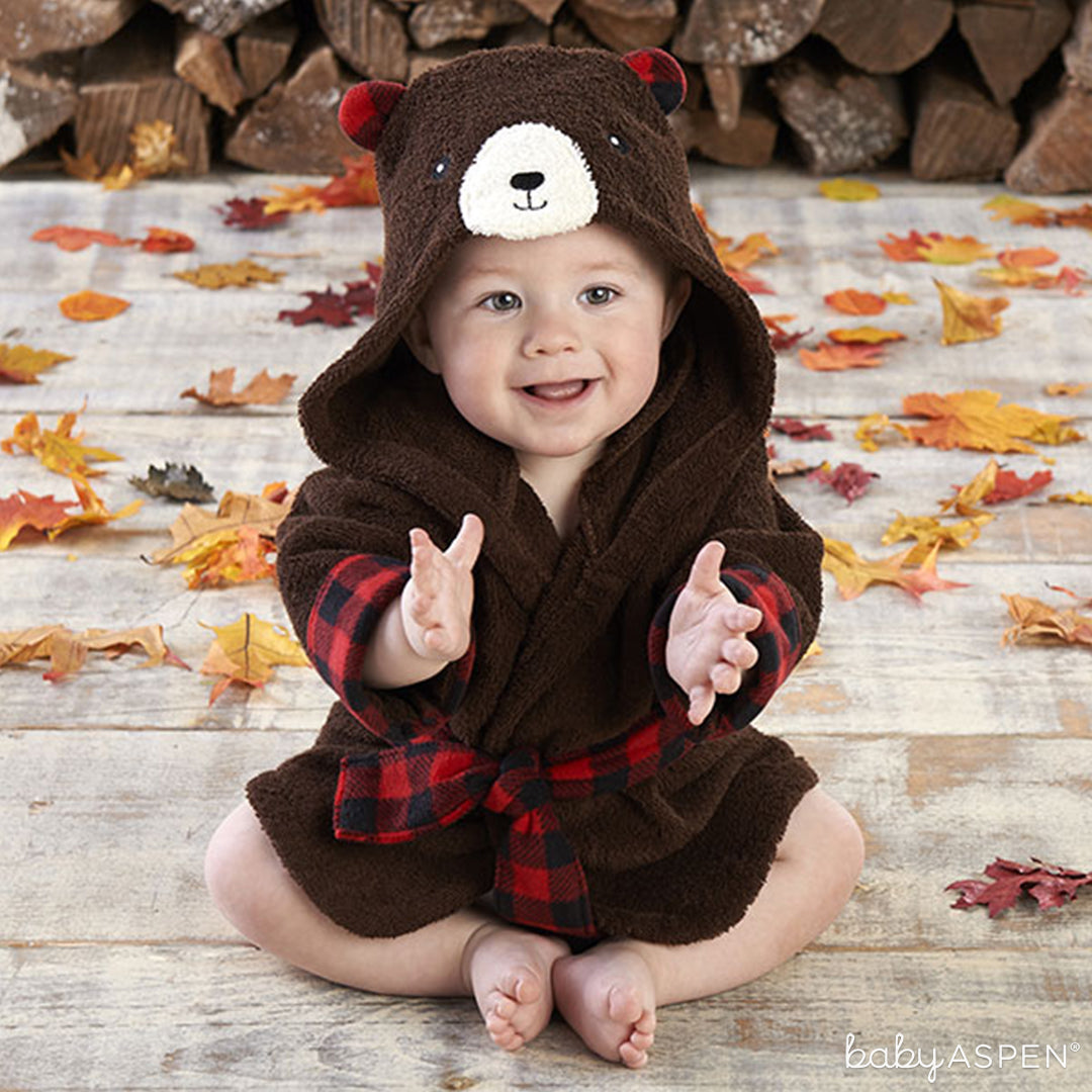 Beary Bundled Brown and Red Hooded Robe | Baby Aspen | Holiday Gift Guide