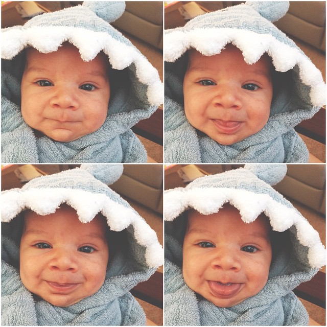 Sweet Baby Making Faces in Shark Robe | via @cierrag on Instagram