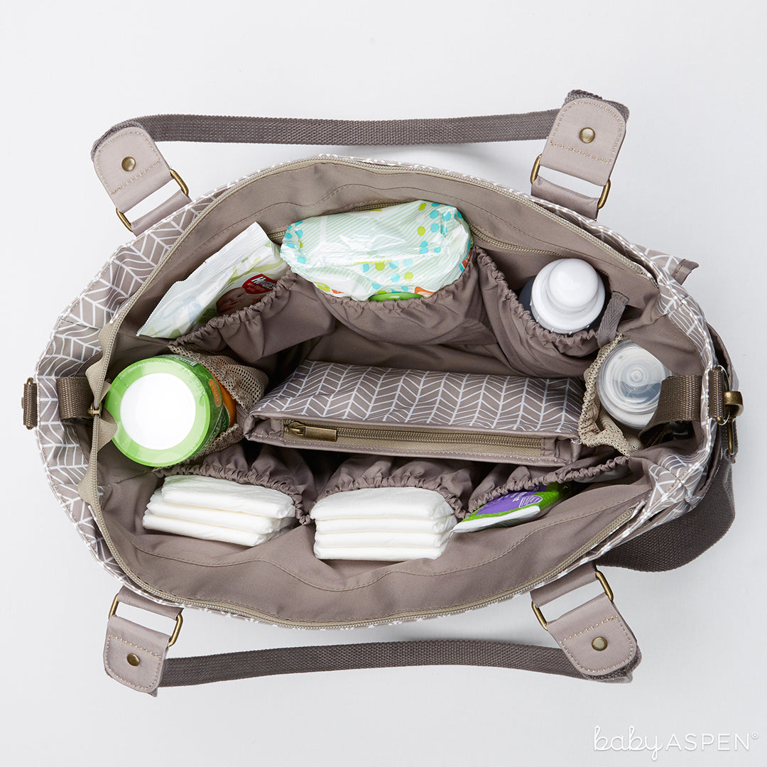 Grey Chevron Diaper Bag | 360 Signature Diaper Bag | Baby Aspen
