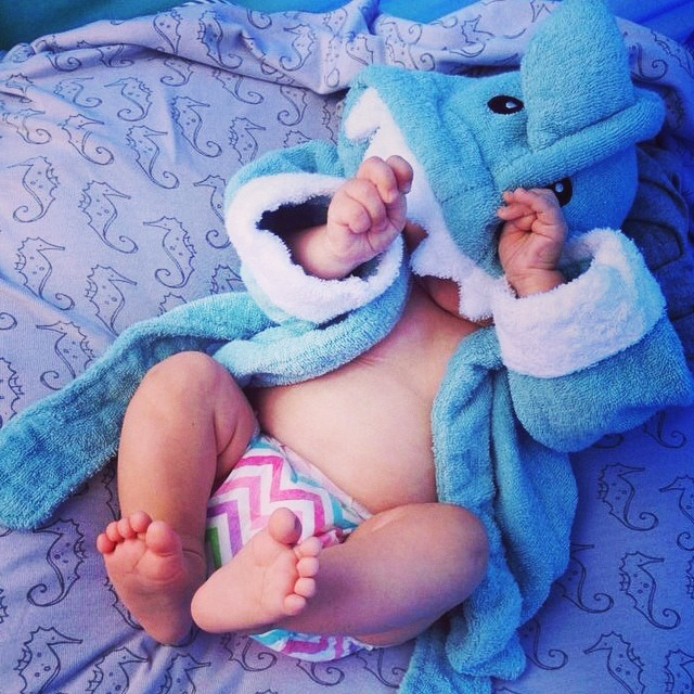 Baby Hiding in a Shark Robe | via @hperry2012 on Instagram