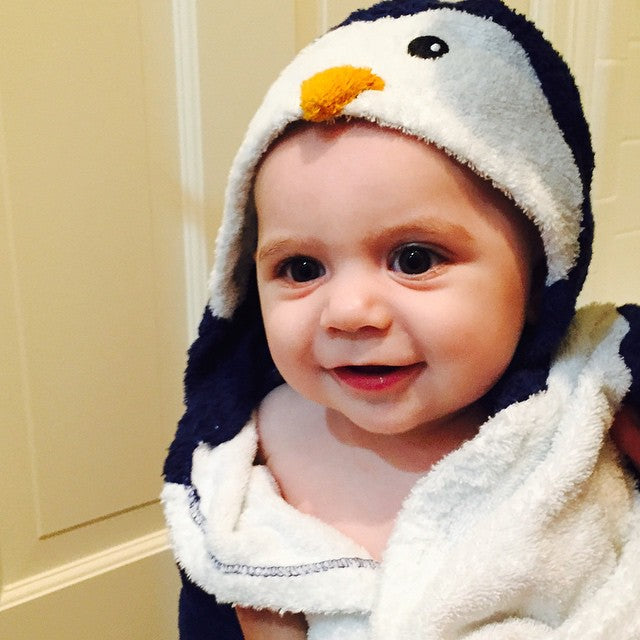 Baby in @babyaspen Penguin Robe | @mishnola on Instagram