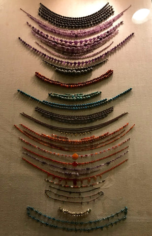 Ancient gemstone beads for jewelry displayed at the Metropolitan Museum of Art