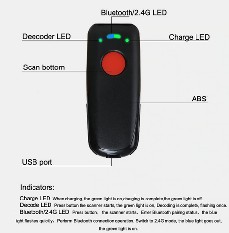 Escáner QR de código de barras Bluetooth portátil