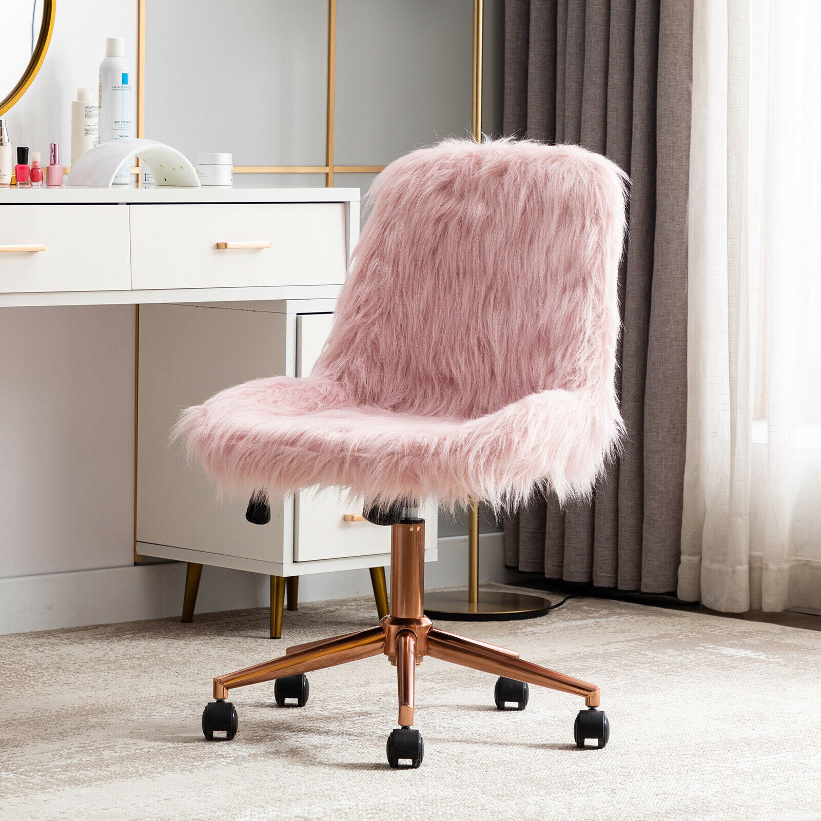 Luxurious Rolling Faux Fur Fuzzy Desk Chair– Zincera