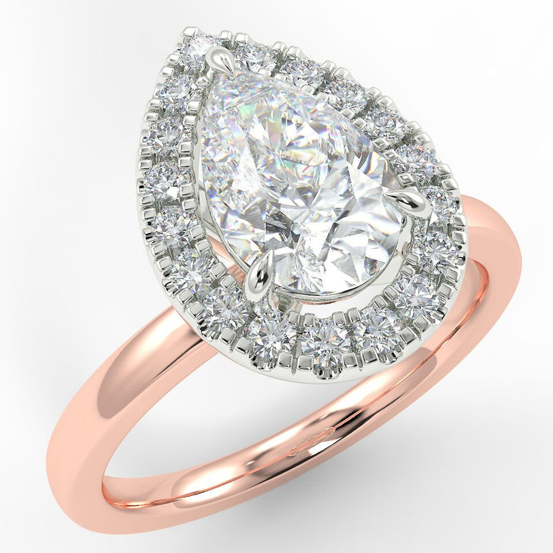 Eco 6 Pear Cut Halo Diamond Ring