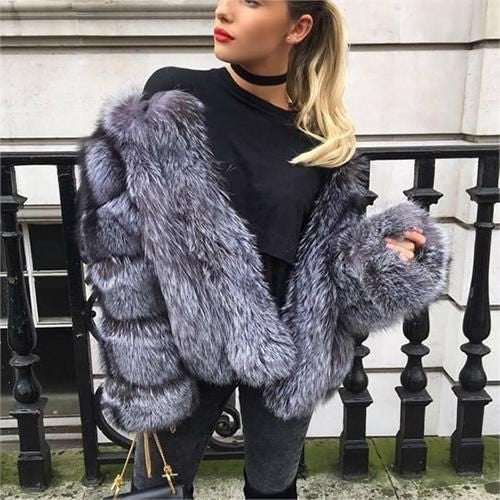 silver blue fox fur coat