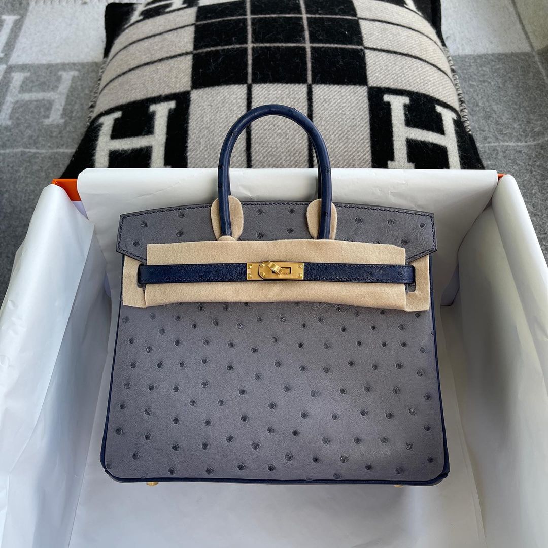 Hermès Birkin 25 HSS Two-Tone Gris Agate Blue Sapphire Ostrich Bag