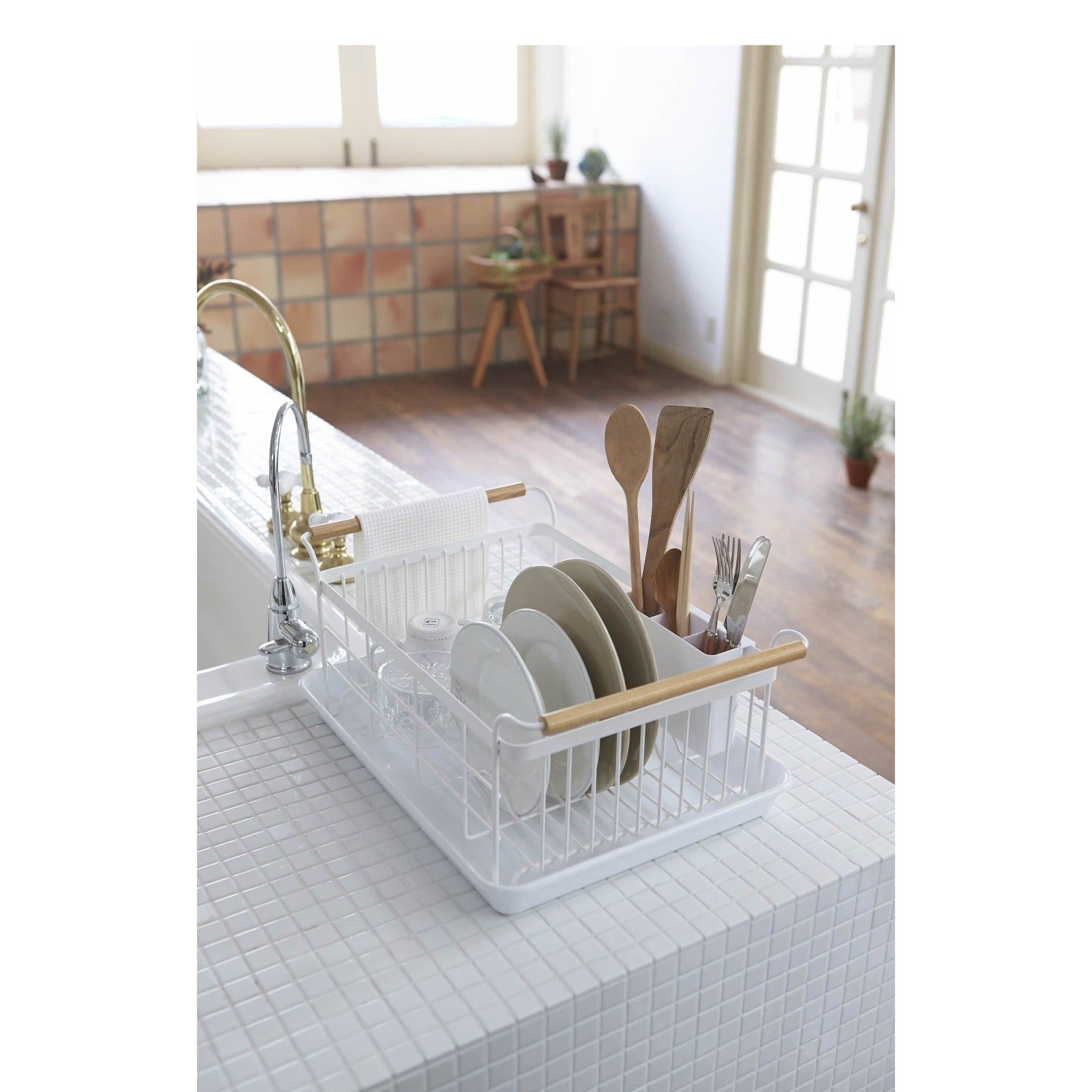 Yamazaki Tosca White Dish Rack with Wood Handles + Reviews