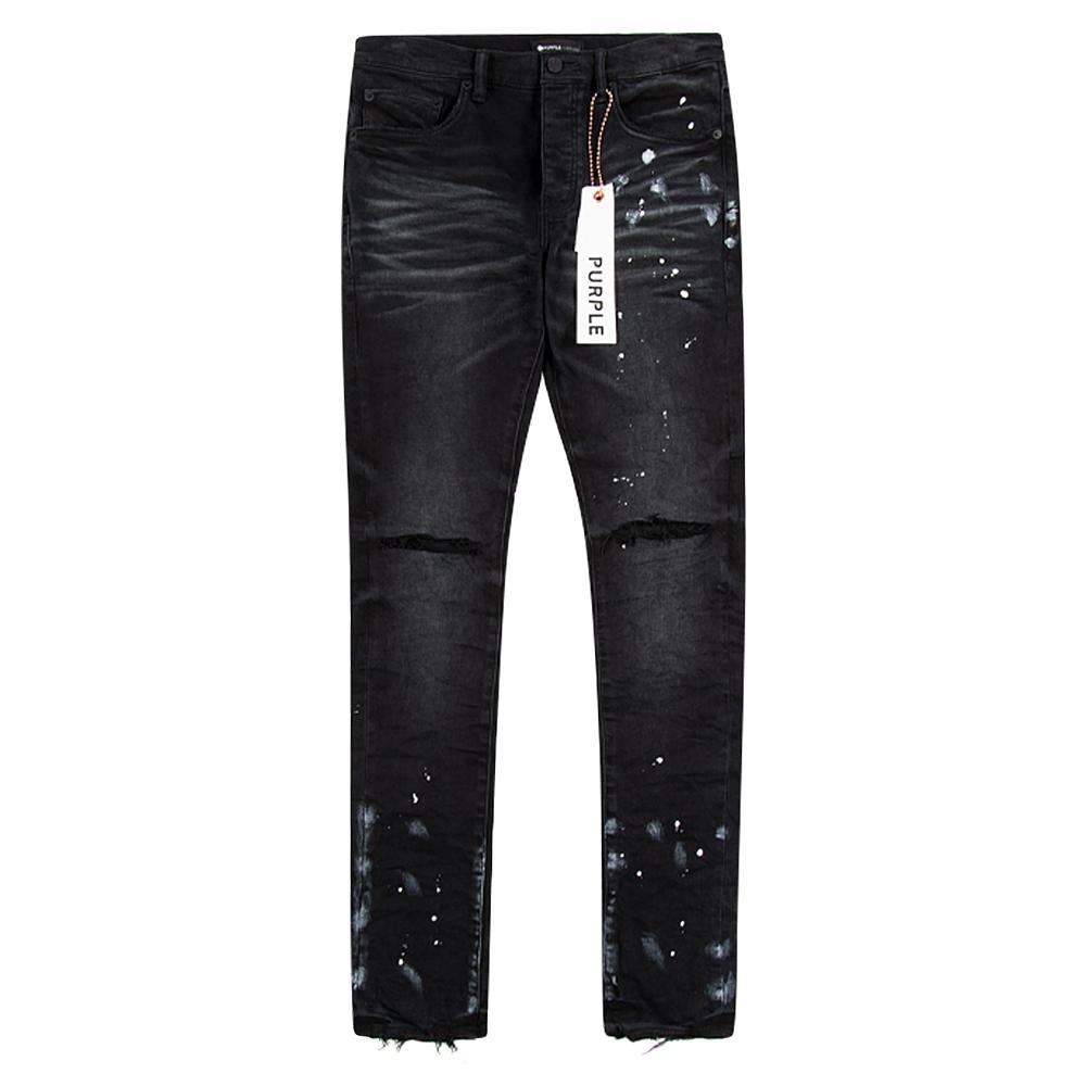 Purple Brand Black Resin Knee Slit Jeans