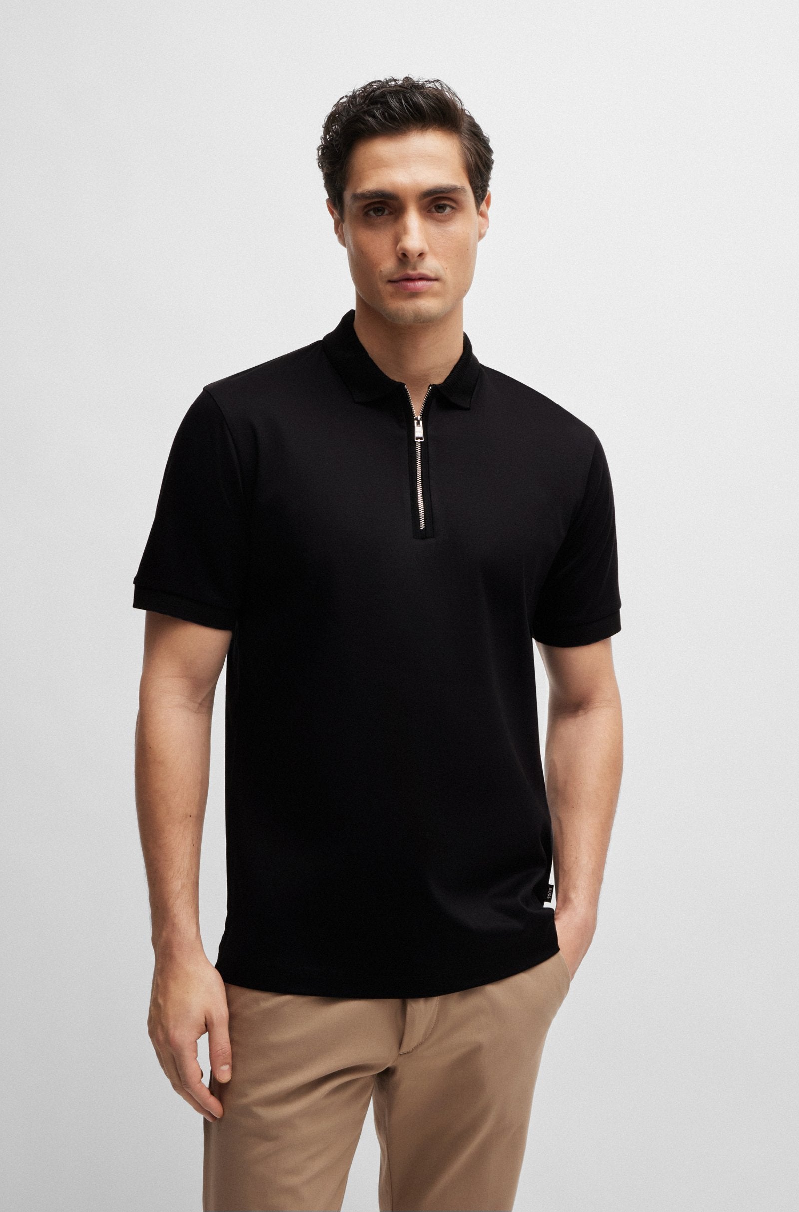 Boss Mercerized Cotton Slim-Fit Polo shirt with Zip neck